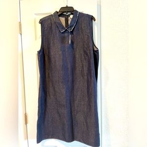 NWT GAP Sleeveless Frayed Shirt Collar Dark Chambray Shift Dress